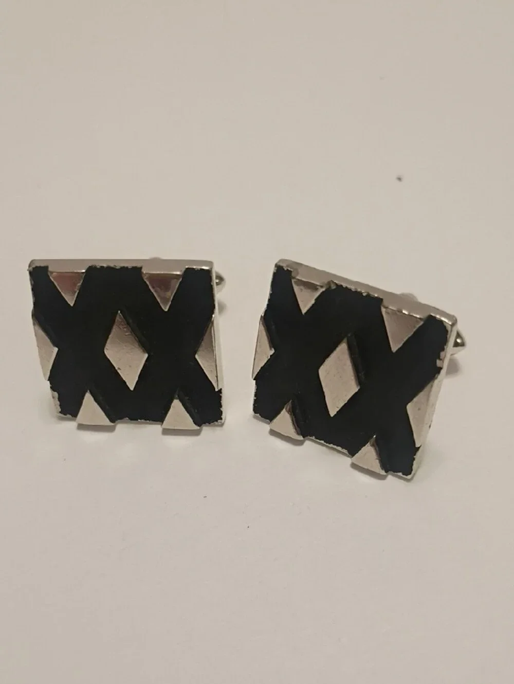 Swank Mid Century Black Silver Geometric Square Cufflinks